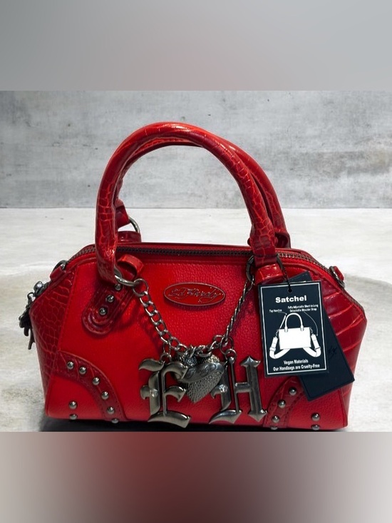 Ed Hardy Handbags - Ed Hardy Red Satchel Handbag with Charm Accents
